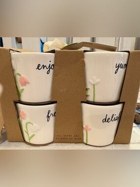 Rae Dunn White Ceramic Cups with Pink Floral Accents